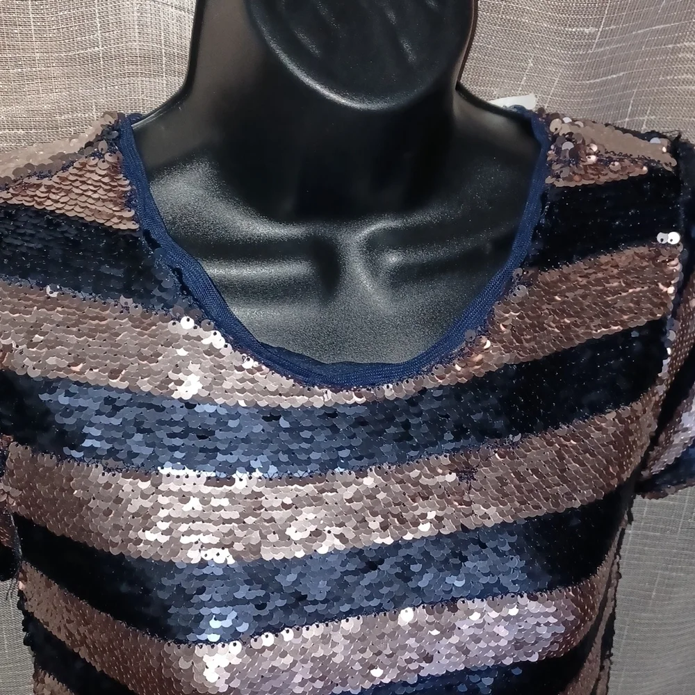NWT GAP KIDS NAVY/GOLD SEQUIN FIT AND FLARE DRESS